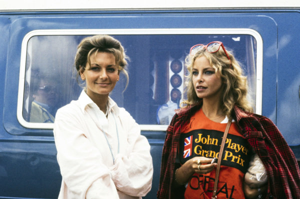 Marlene Knaus and Sydne Rome at the 1977 British Grand Prix.