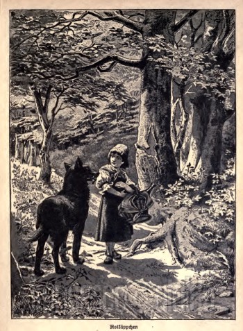 Illustrazione di Johann e Leinweber da Kinder und hausmarchen dei fratelli Grimm - Cappuccetto rosso