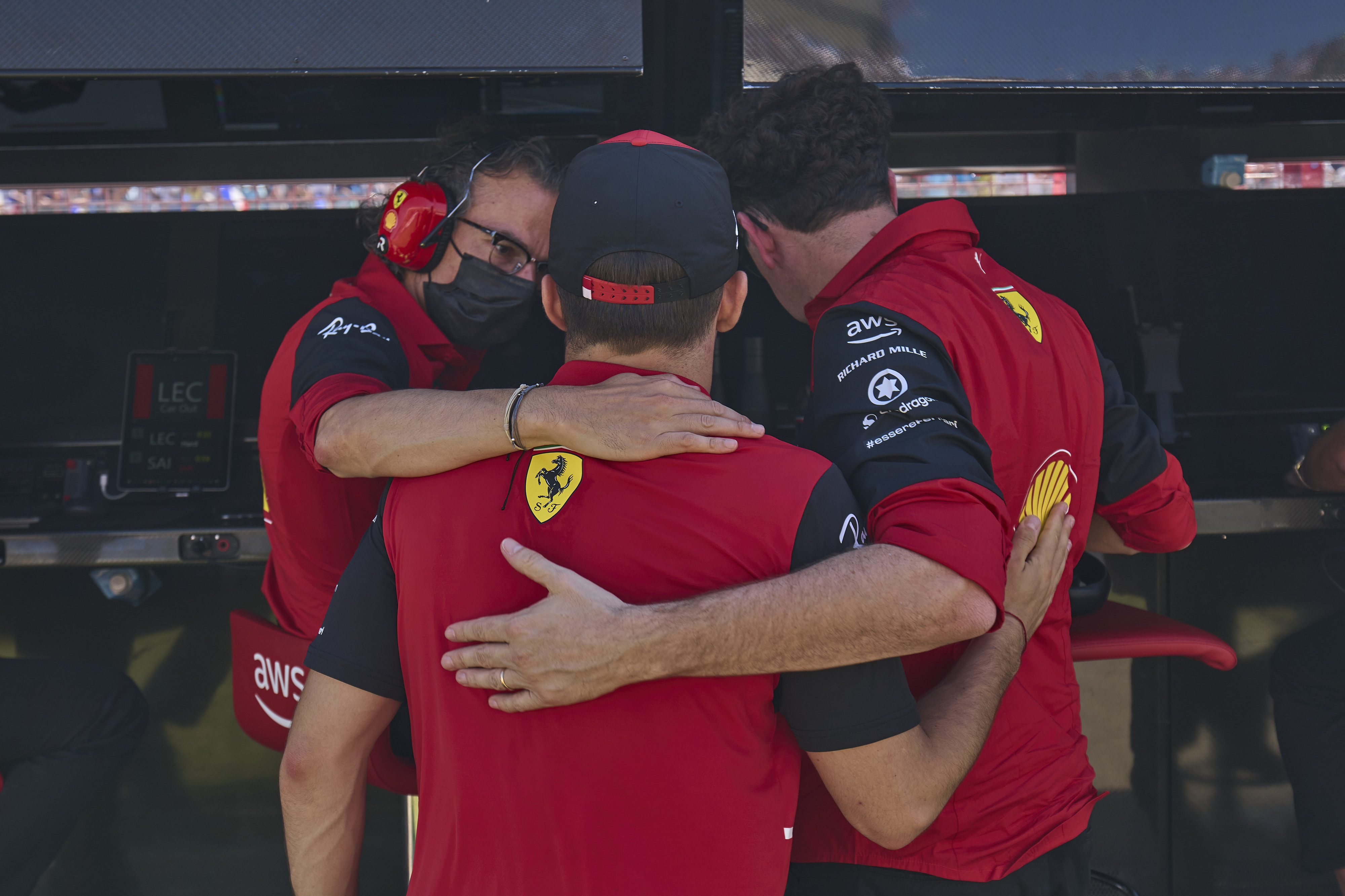 Leclerc and Binotto at Ferrari pits