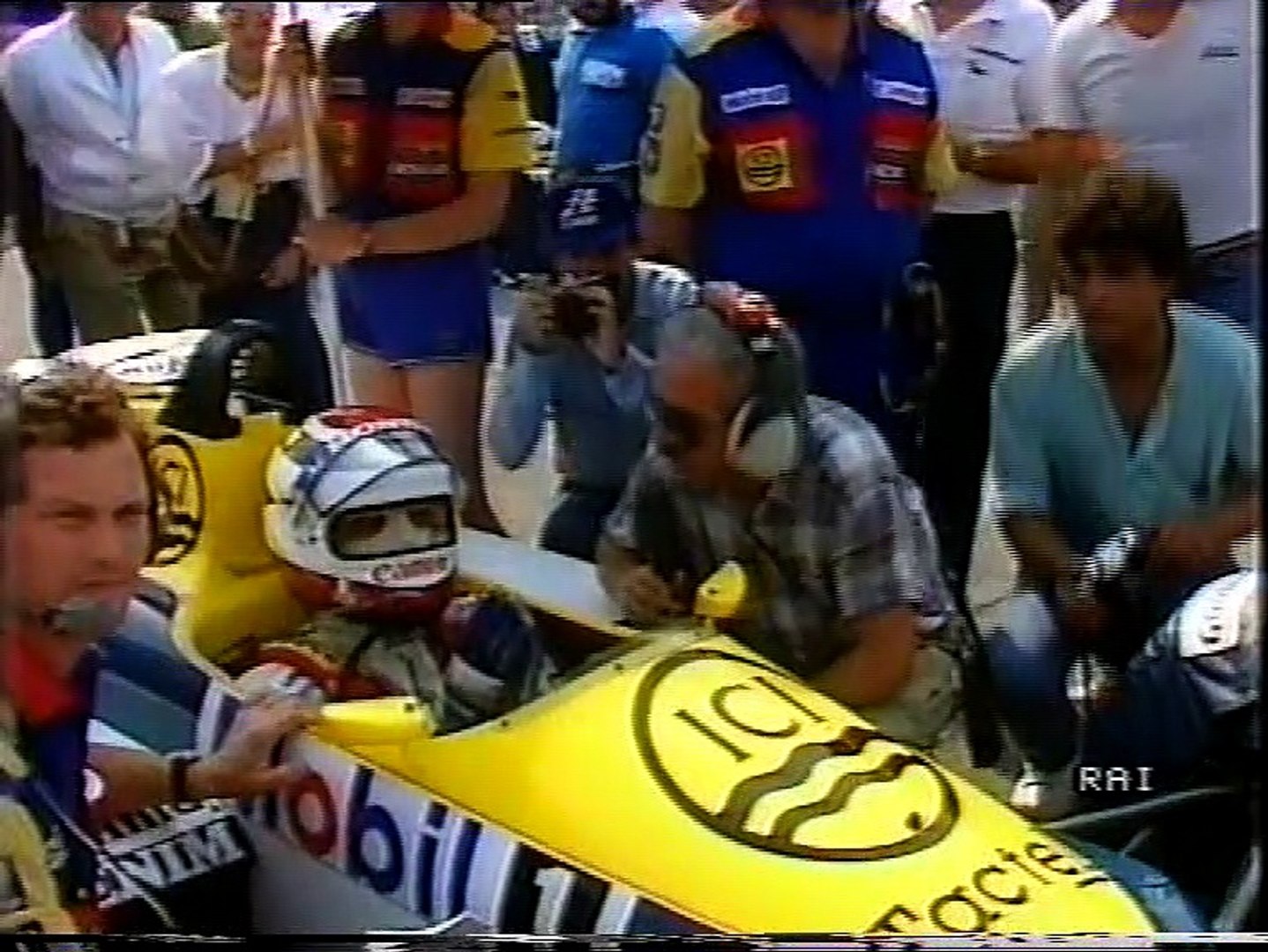 Nelson Piquet, Williams, interviewed by Ezio Zermiani at the 1986 Italian Grand Prix in Monza.