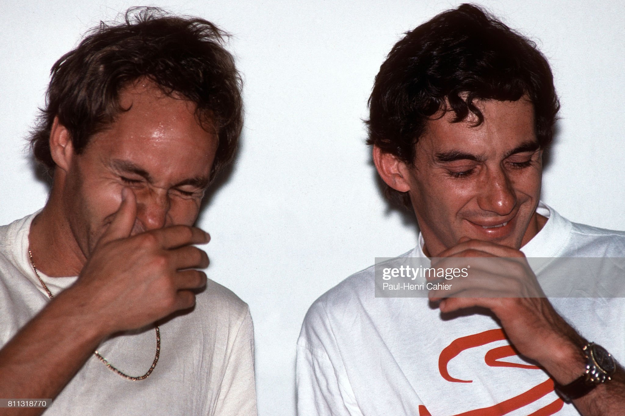 Ayrton Senna and Gerhard Berger, Grand Prix of Portugal, Estoril, 22 September 1991. Photo by Paul-Henri Cahier / Getty Images.