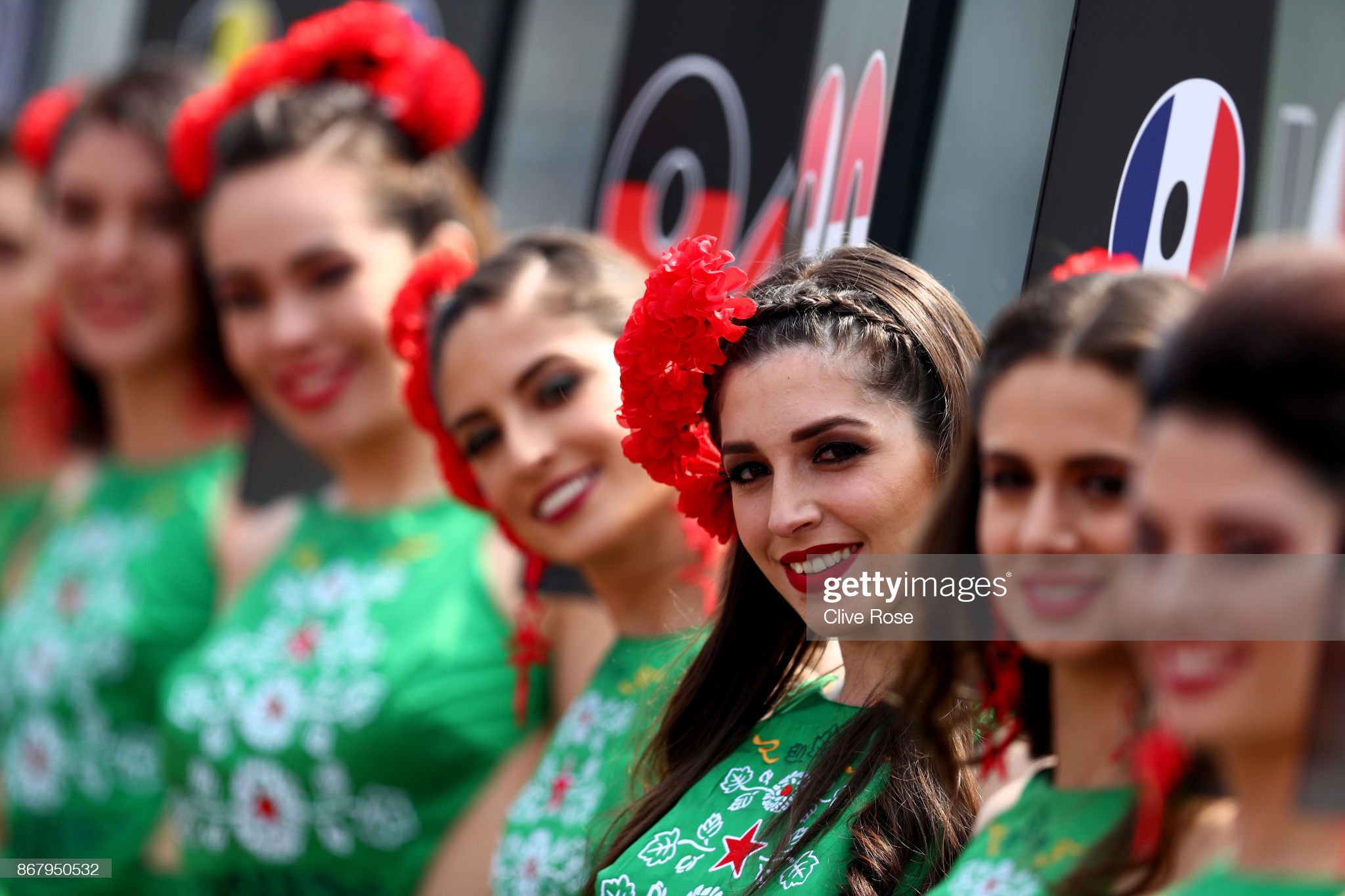 Grid girls look on before the Formula One Grand Prix of Mexico.