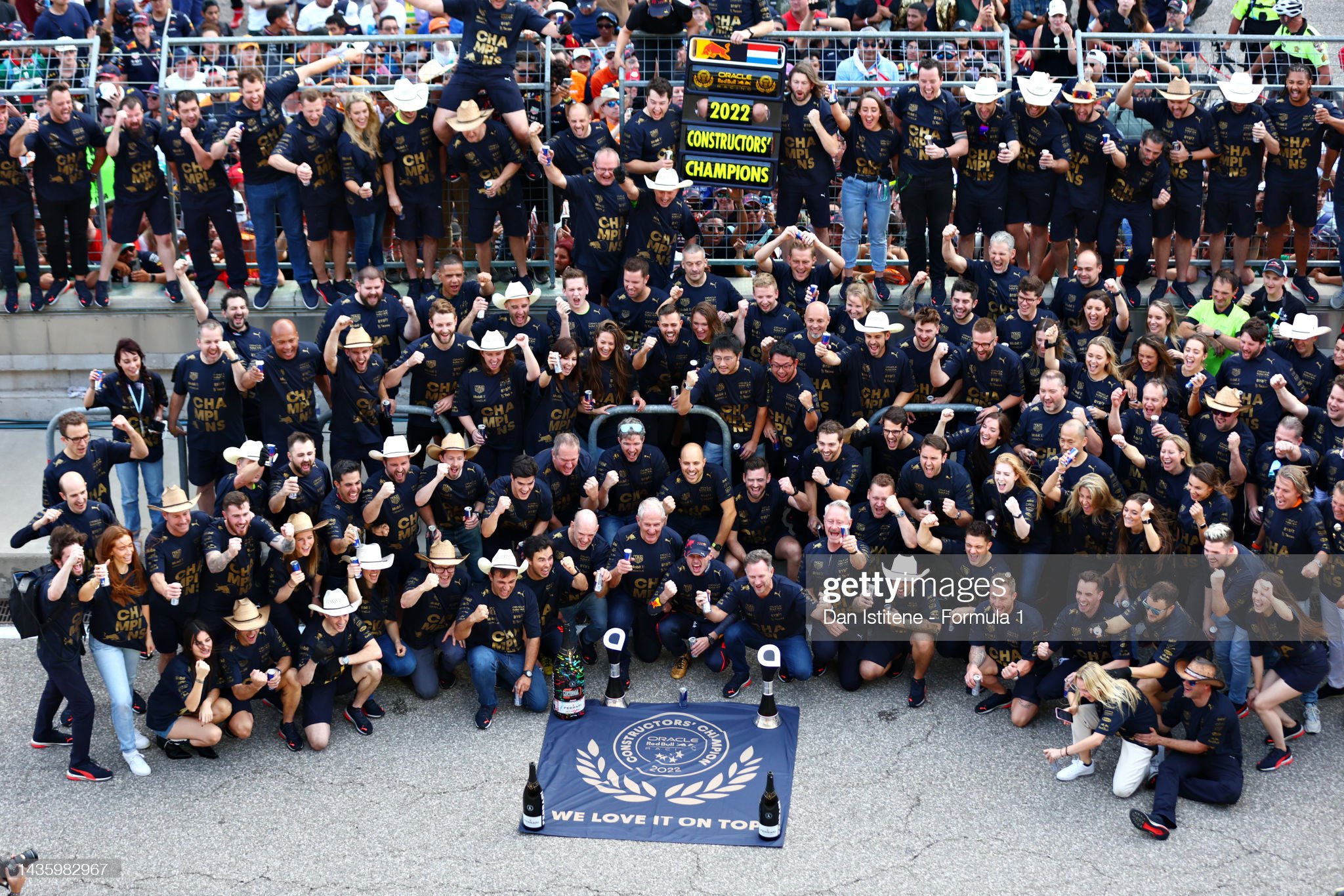 Max Verstappen celebrates winning the F1 World Constructors Championship with his team.