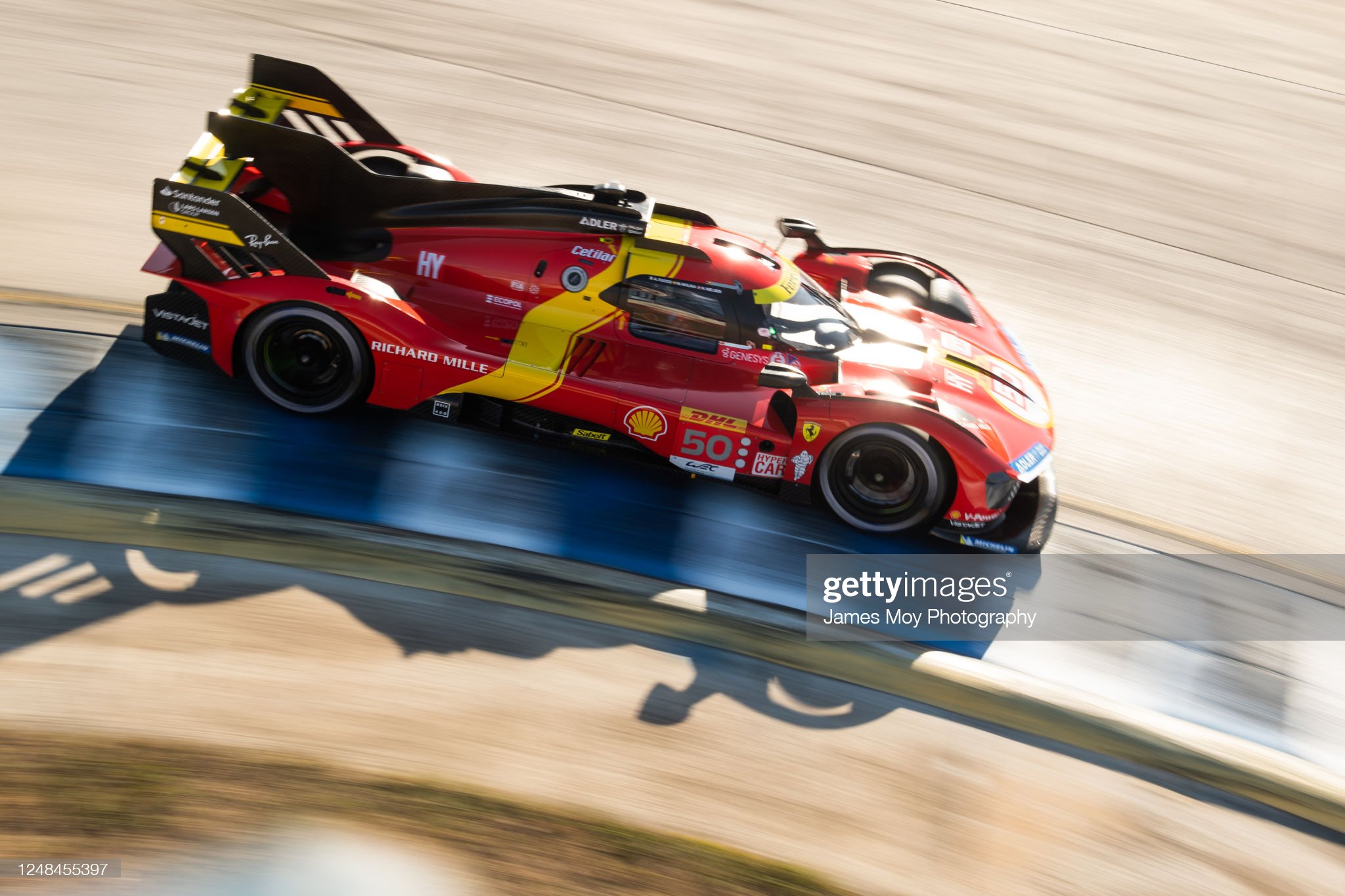 The #50 Ferrari AF Corse, Ferrari 499P of Antonio Fuoco, Miguel Molina and Nicklas Nielsen in action during practice for the 1000 Miles of Sebring at the Sebring International Raceway on March 16, 2023 in Sebring, Florida.