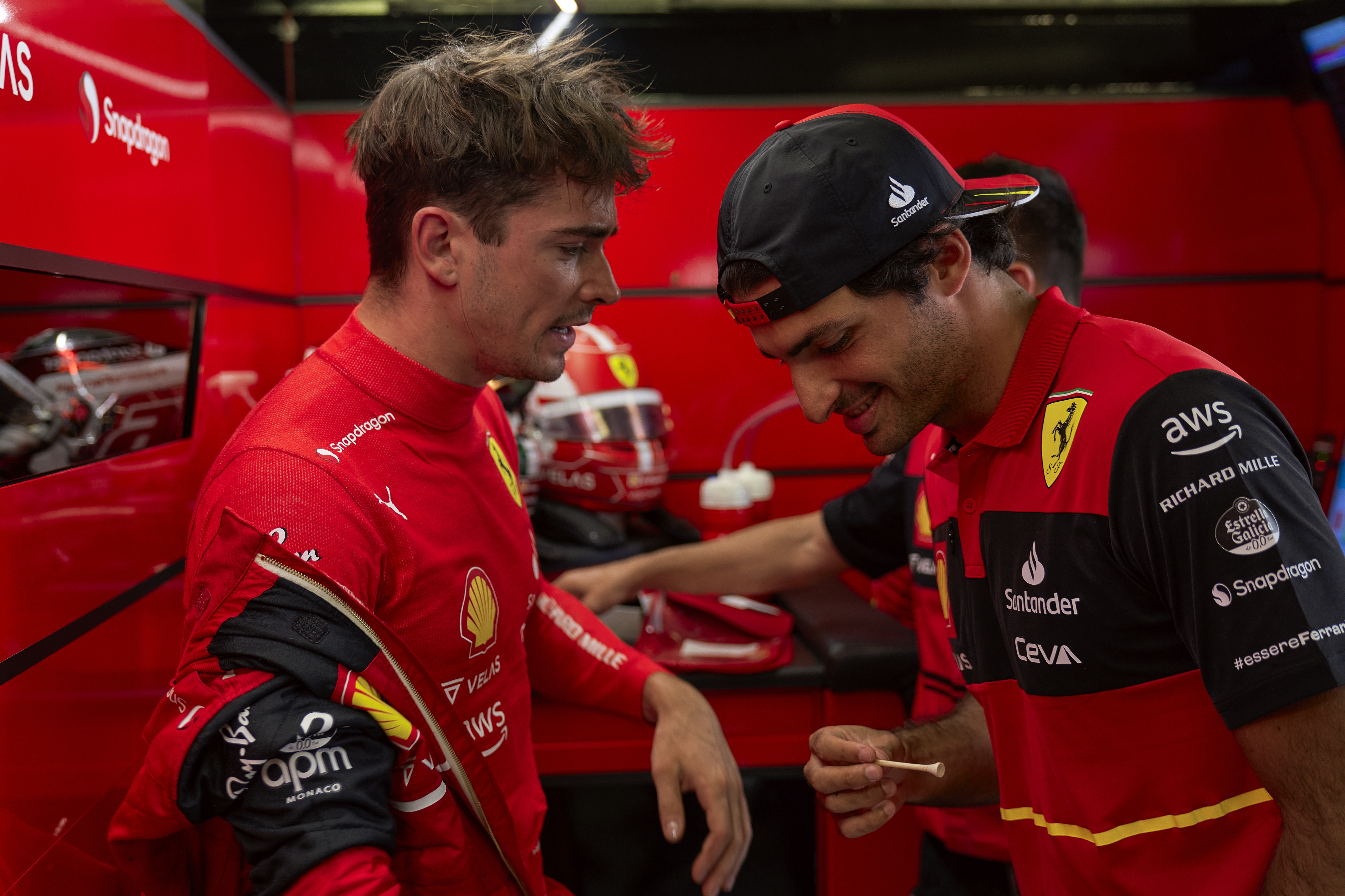 Charles Leclerc and Carlos Sainz in the pits.