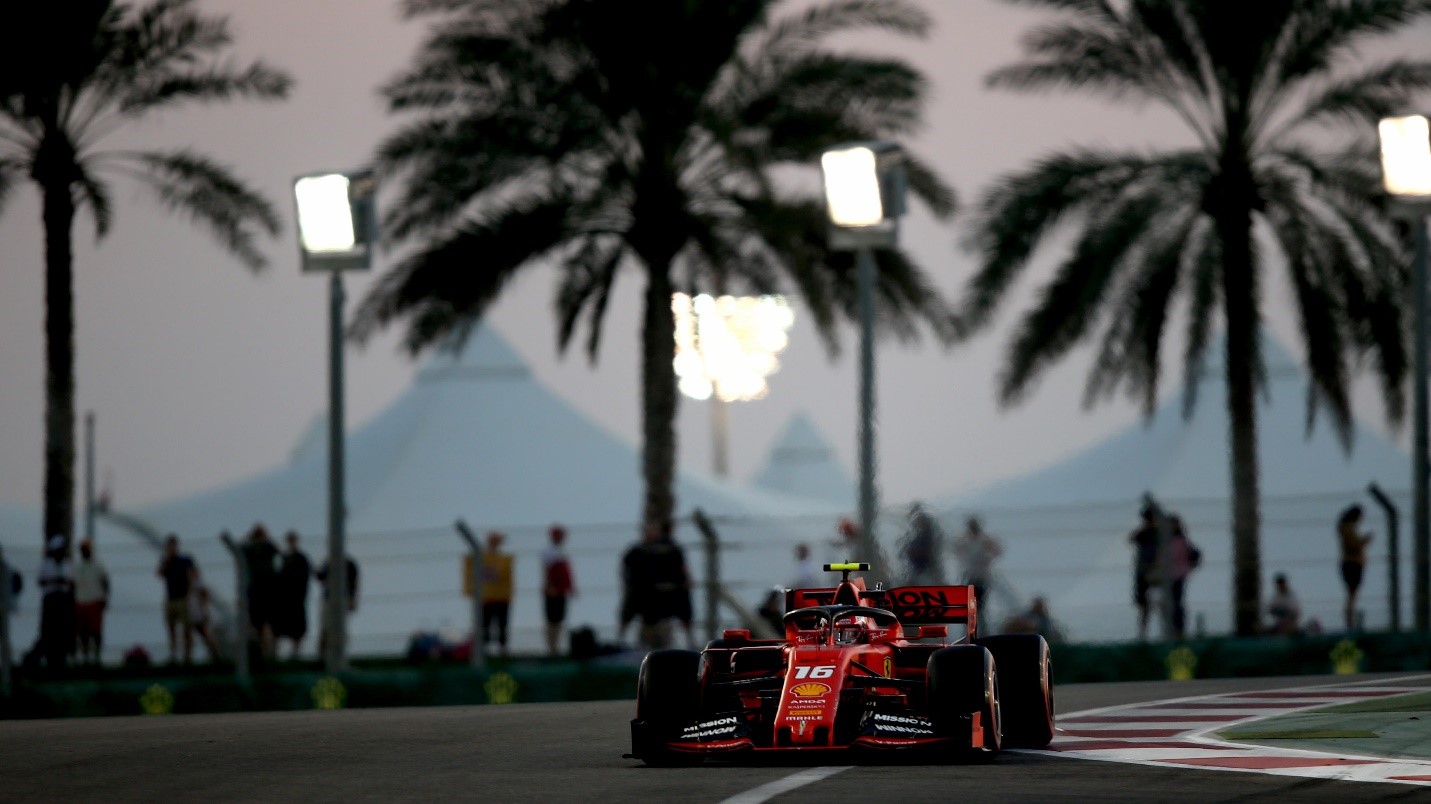 Charles Leclerc, Ferrari, at Abu Dhabi in 2019.