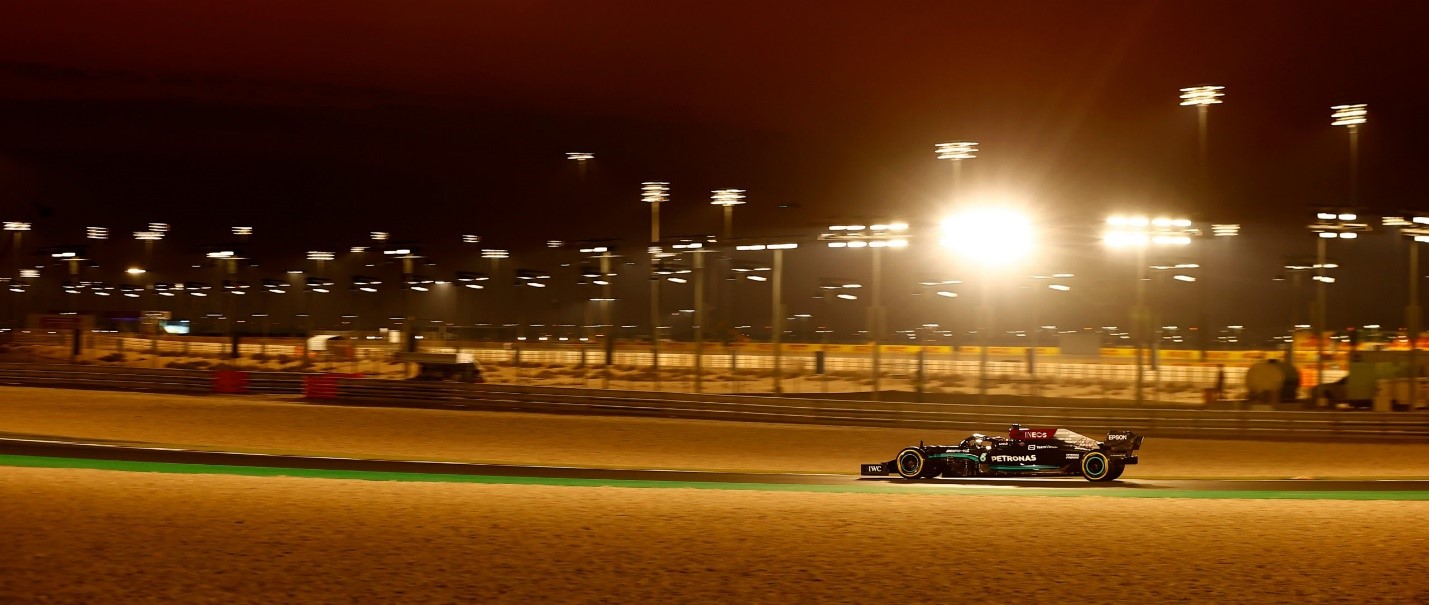 Valtteri Bottas, Mercedes, goes quickest in Qatar in 2021.