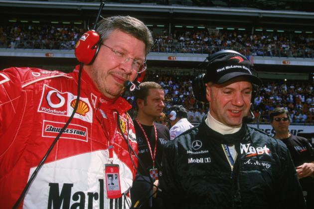 Brawn and Newey during their successful Ferrari and McLaren days.