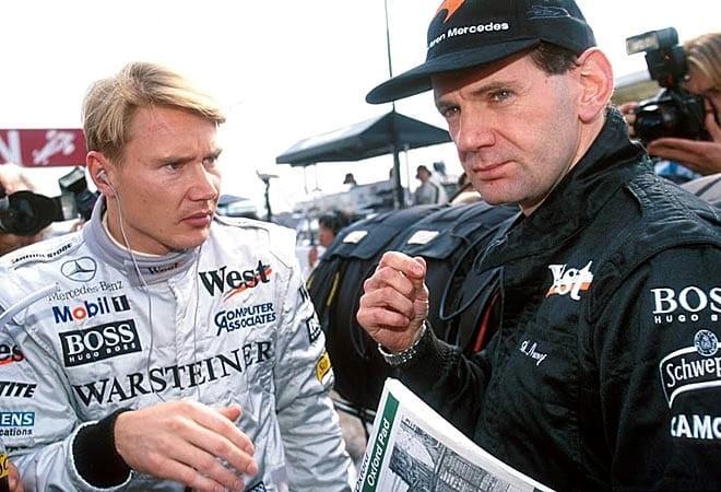 Adrian Newey with Mika Hakkinen.