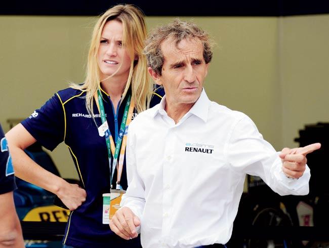 Alain Prost, Renault, with a girl.