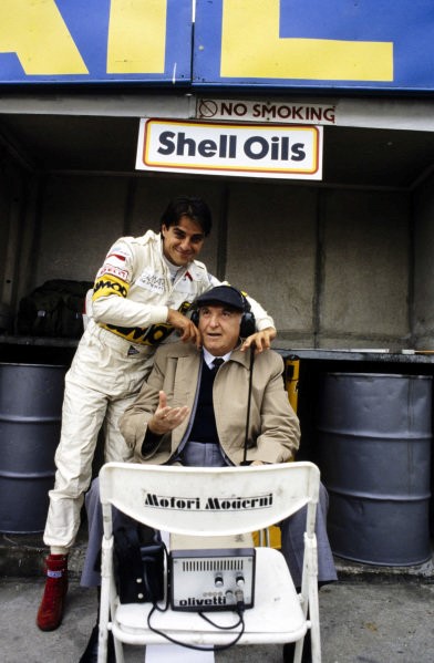 Brands Hatch, United Kingdom, British Grand Prix, Sunday, July 13, 1986. Alessandro Nannini with Carlo Chiti. 