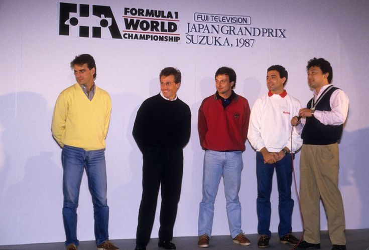 Alessandro Nannini, Andrea de Cesaris, Riccardo Patrese and Michele Alboreto at Suzuka, Japan, on November 01, 1987.