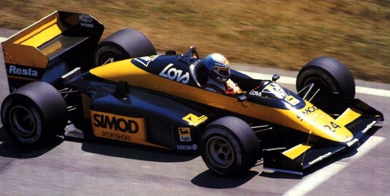 The Minardi M187 used by Nannini for the 1987 season.