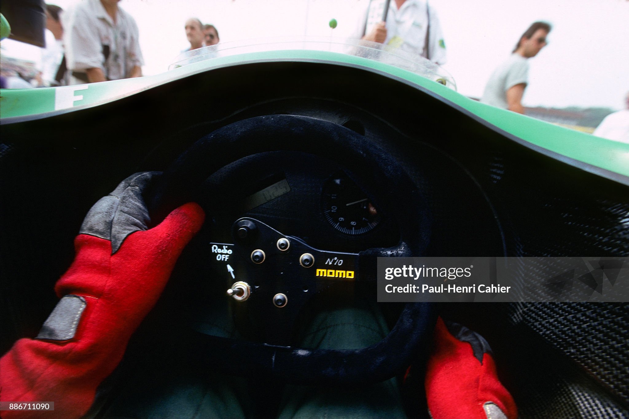 Alessandro Nannini, Benetton-Ford B189, Grand Prix of Hungary, Hungaroring, 13 August 1989. Alessandro’s hands in the cockpit.