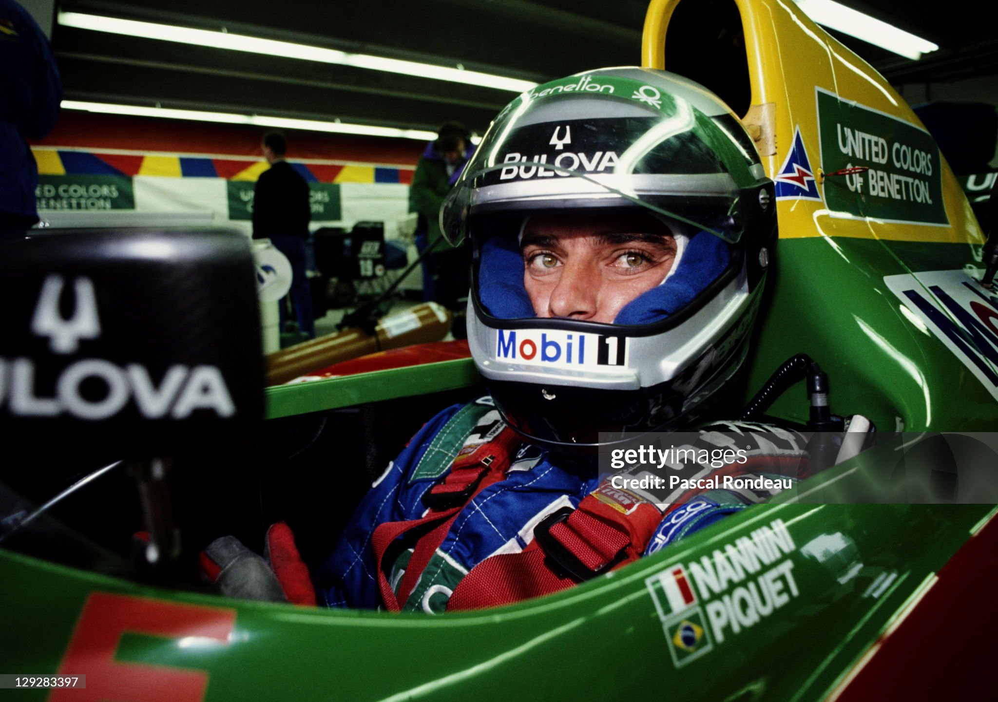 Alessandro Nannini sits aboard Benetton B190 Ford HB 3.5 V8 during practice for the Canadian Grand Prix on 9th June 1990 at the Montreal Circuit Gilles Villeneuve on the Île Notre-Dame in Montreal, Canada. 