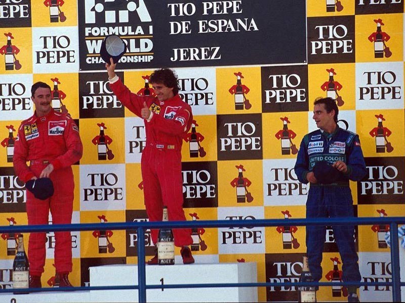 Alessandro Nannini on the podium at Jerez, Spanish GP, on 30 September 1990.