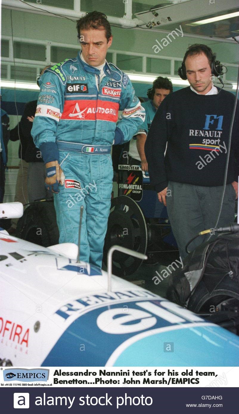 Alessandro Nannini tests for his old team, Benetton, at Estoril, Portugal, on 25 November 1996. 