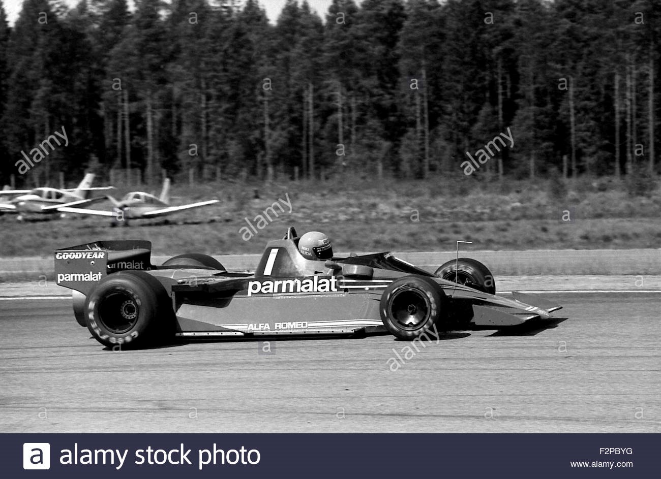 Niki Lauda in an Alfa Romeo Brabham fan-car at the Swedish GP in 1978.