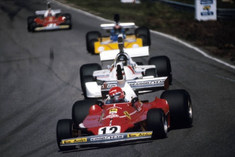 Lauda ahead of opponents at the 1975 Swedish Grand Prix