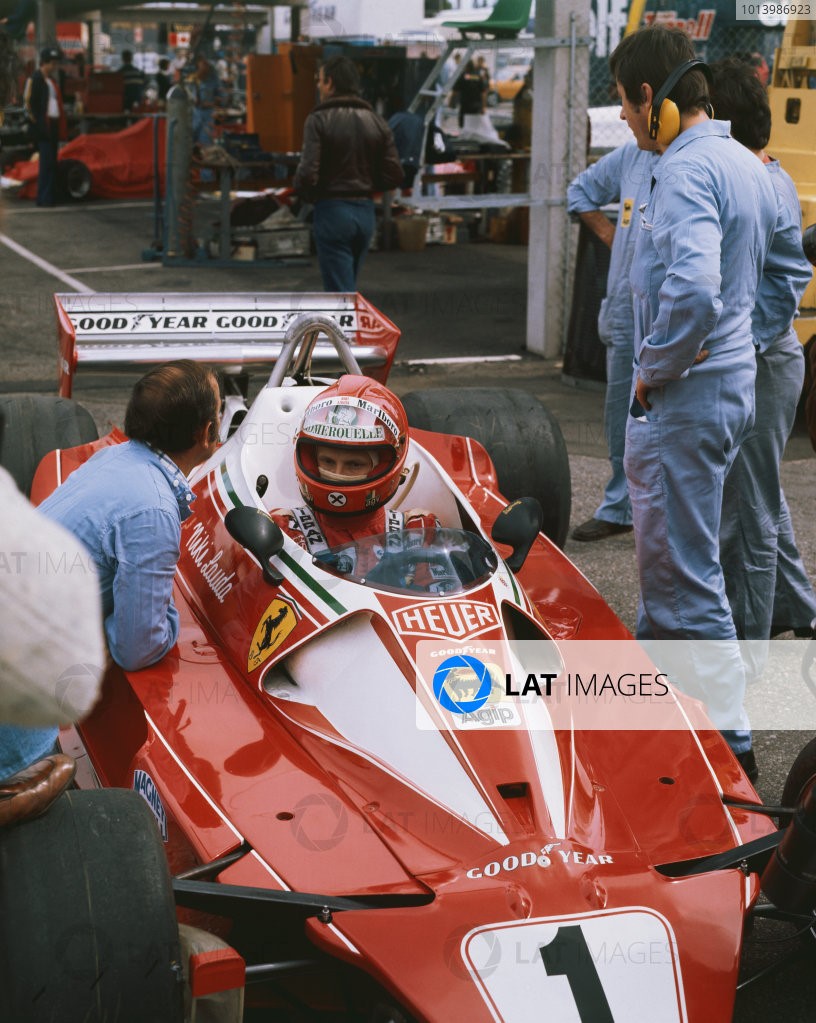 Niki Lauda in a Ferrari.