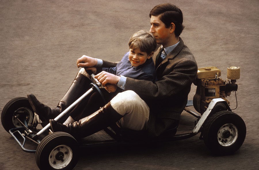 United Kingdom, May 1, 1969. Prince Charles go-karting with Prince Edward, his brother, in the grounds of Windsor Castle. 