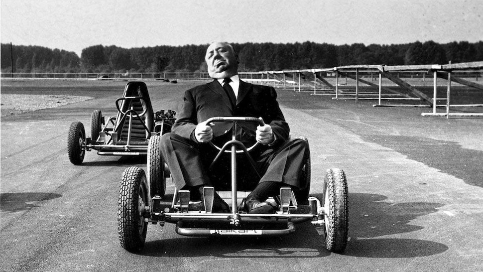 Alfred Hitchcock in a go-kart.
