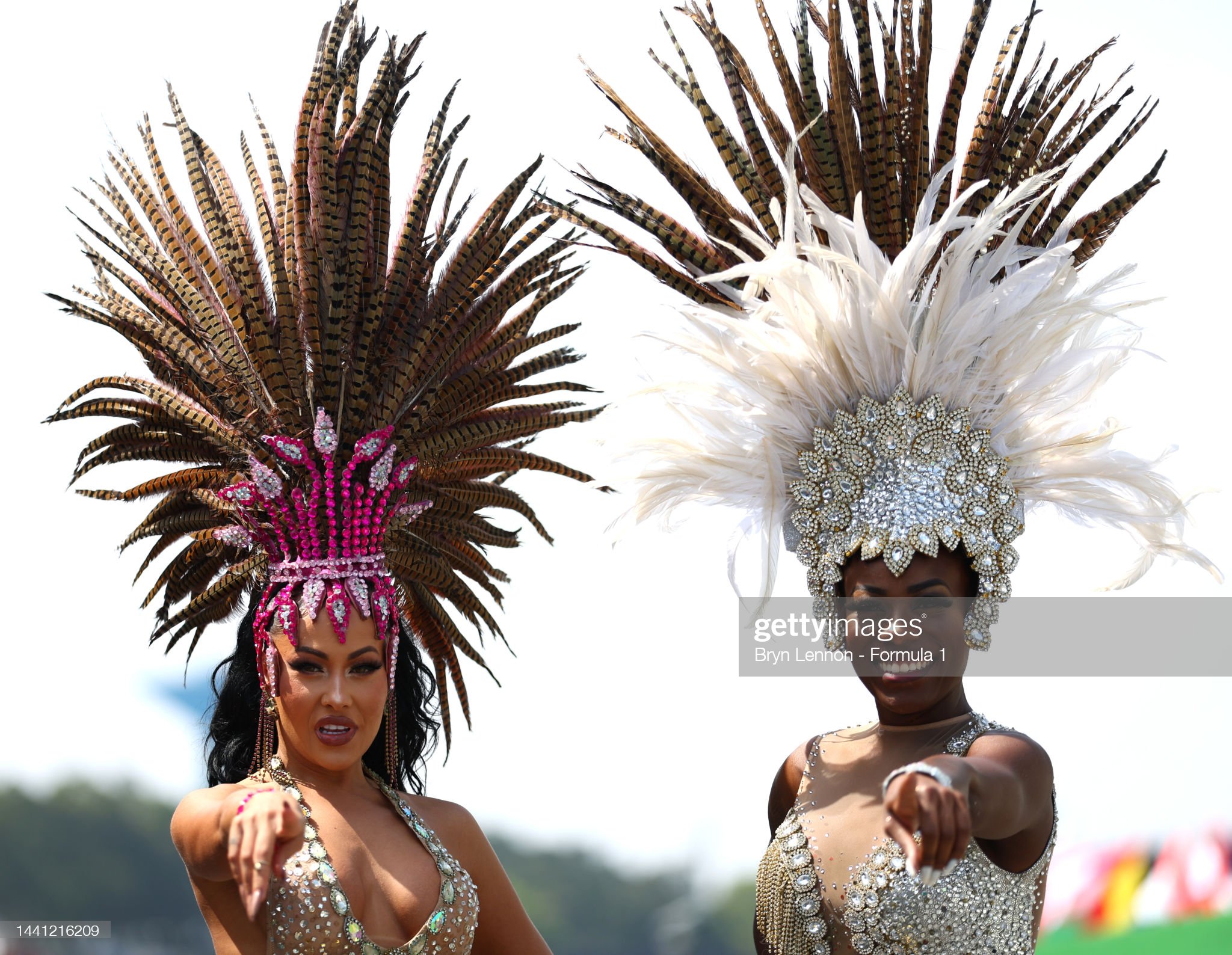 Entertainers perform on the grid during the F1 Grand Prix of Brazil.