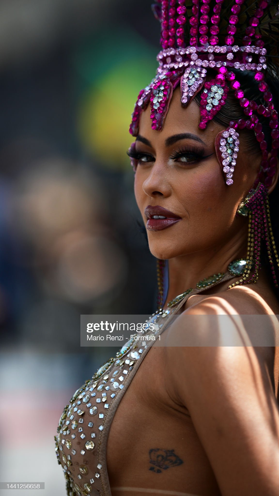 An entertainer performs on the grid during the F1 Grand Prix of Brazil.