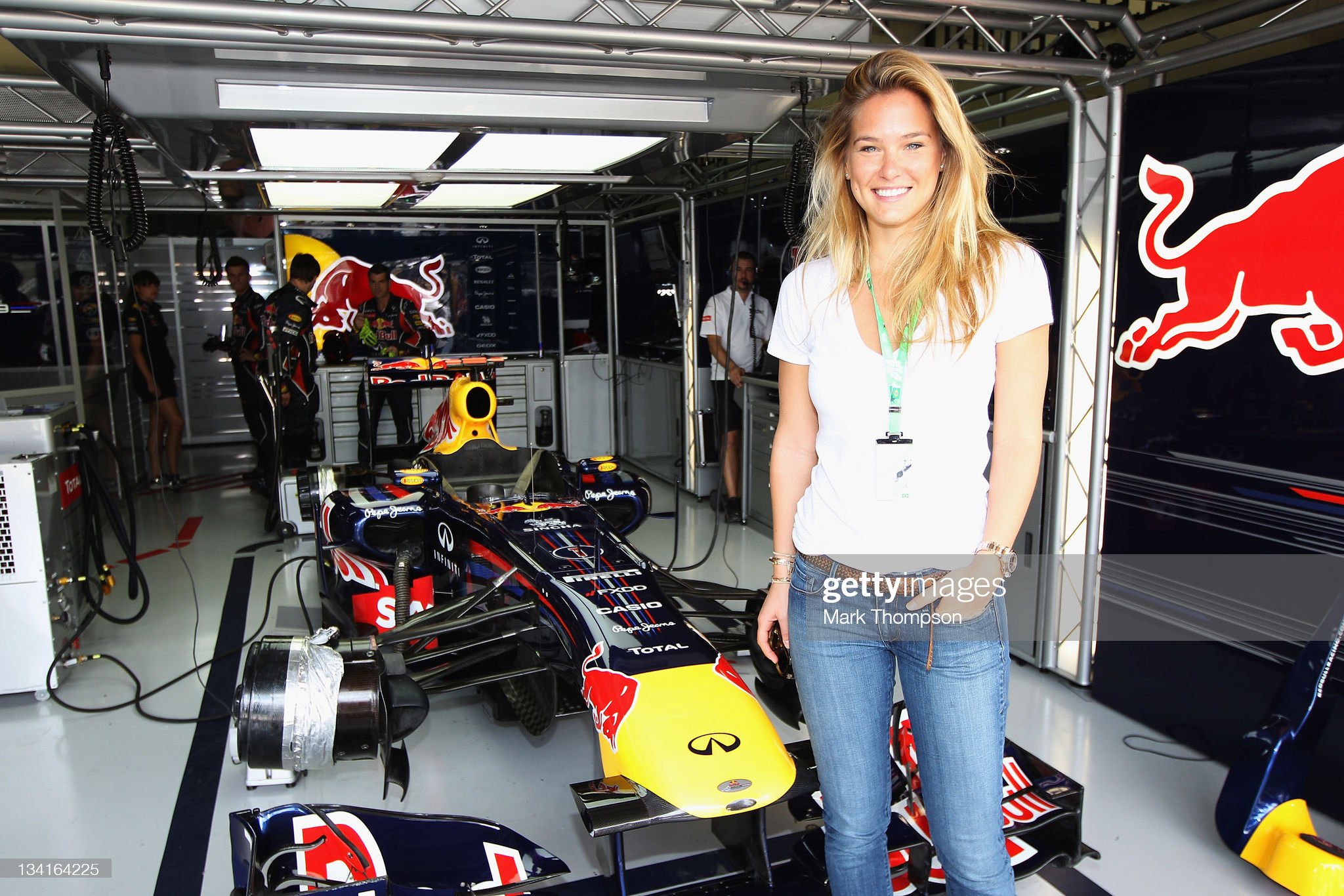 Model Bar Refaeli is seen in the Red Bull Racing garage before the Brazilian Formula One Grand Prix at the Autodromo Jose Carlos Pace on November 27, 2011 in Sao Paulo, Brazil. 