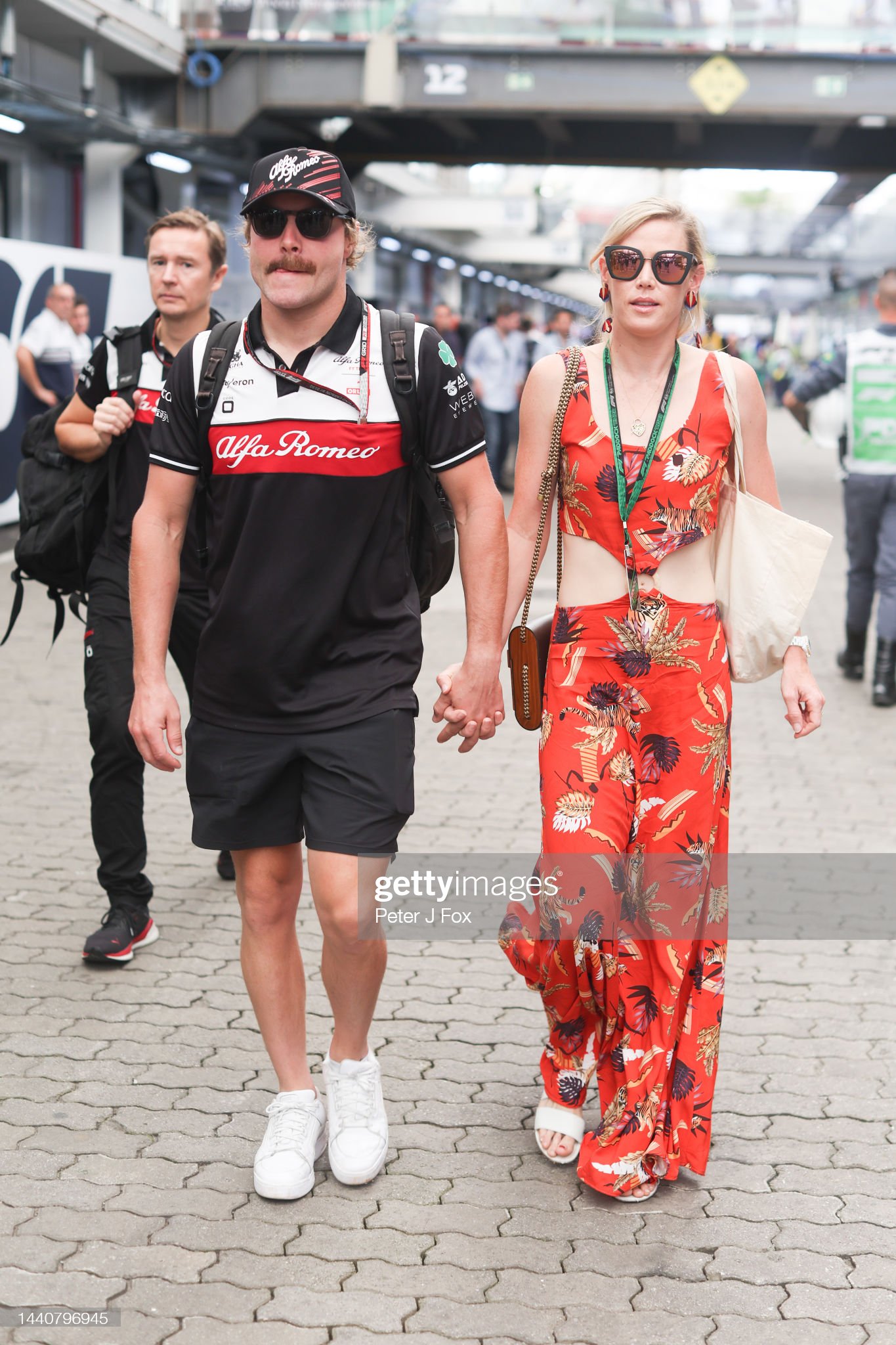 Valtteri Bottas of Alfa Romeo and Finland with his girlfriend Tiffany Cromwell of Australia during practice / qualifying ahead of the F1 Grand Prix of Brazil.