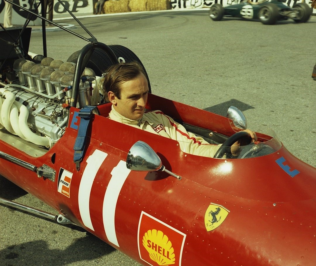 Chris Amon in a Ferrari.