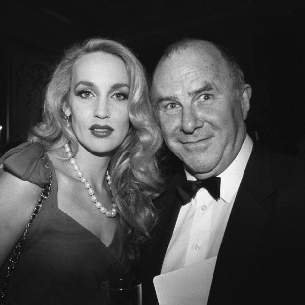 Clive James with Jerry Hall at the BAFTA Awards, 1990.