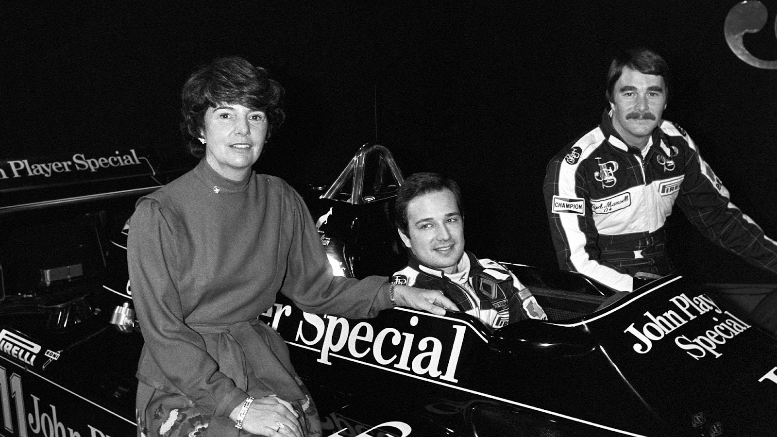 Hazel with a Lotus, Elio De Angelis and Nigel Mansell.