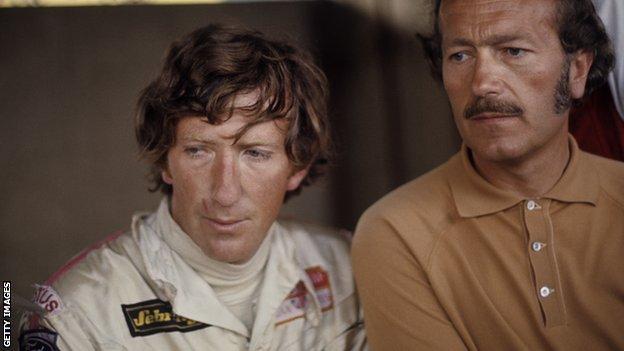 Rindt, pictured at Monza the day before his death, with Lotus owner Colin Chapman.