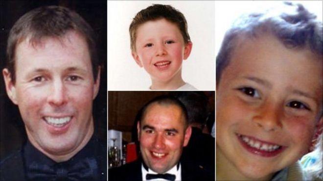Image caption Clockwise from left, Mr McRae, his son Johnny, Ben Porcelli and Graeme Duncan died in the crash.