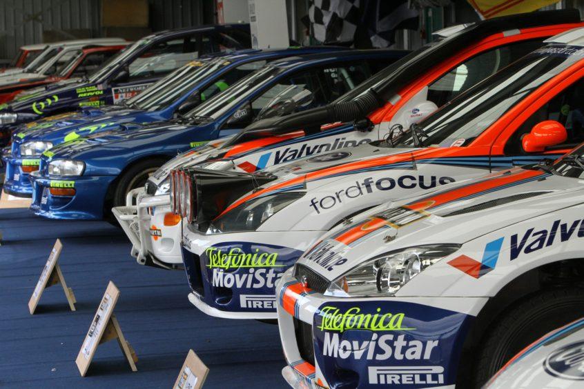 A line up of some of Colin McRae’s rally cars at Knockhill in 2015.