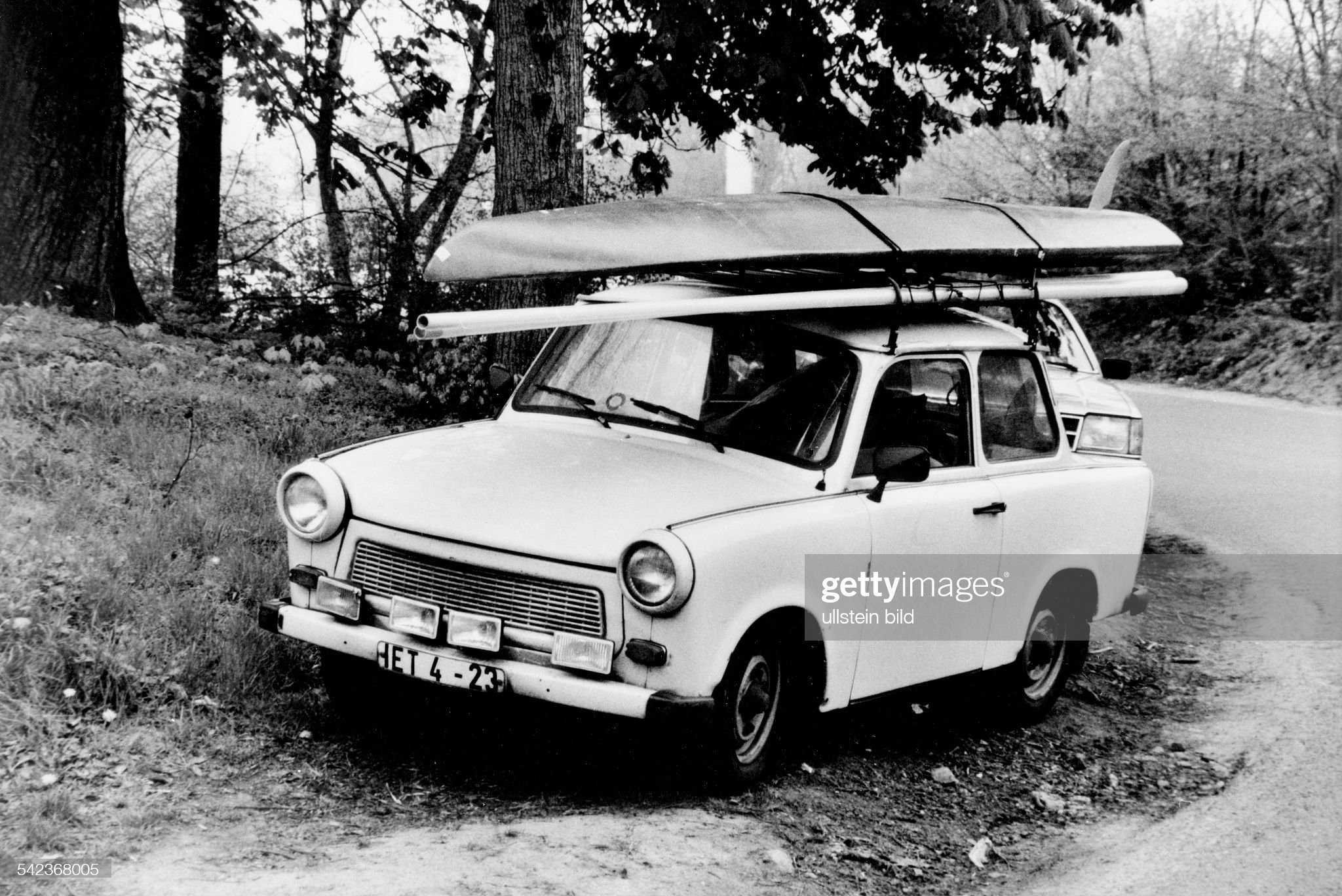 A Trabant loaded with surfboards in 1990. 