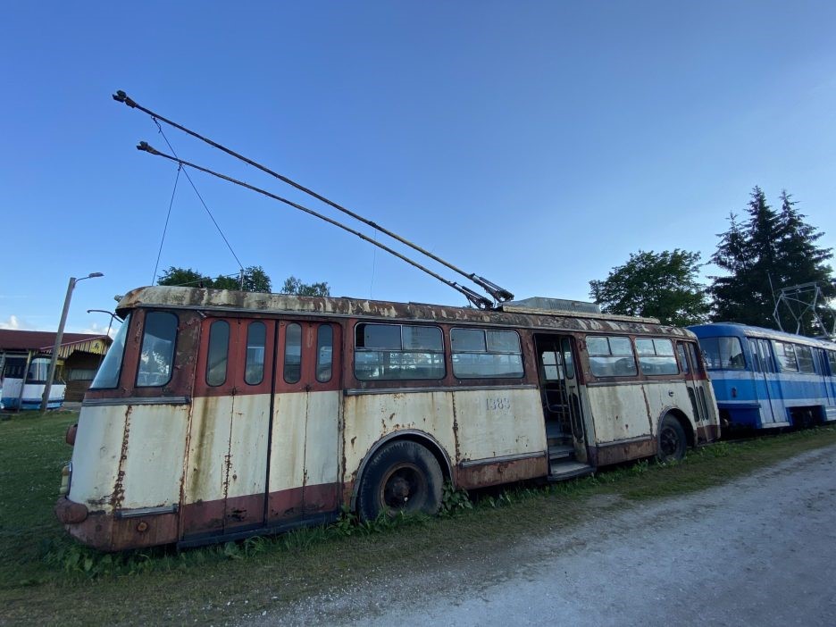 A vintage trolleybus.