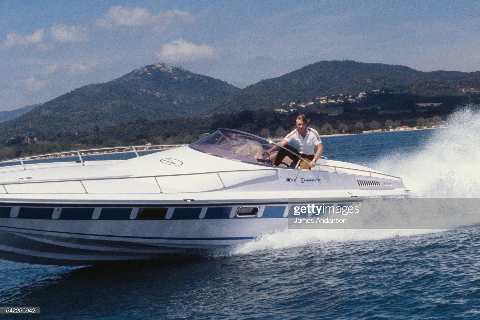 Didier Pironi in a speedboat off the coast of Saint Tropez.