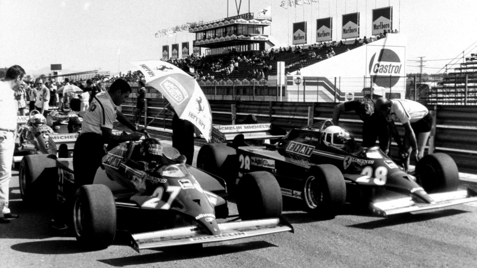 Gilles Villeneuve and Didier Pironi in their Ferraris.