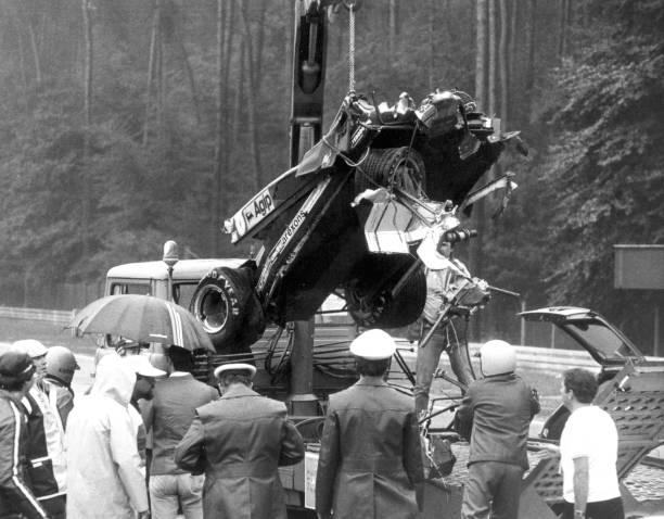 Pironi's Ferrari after the accident.