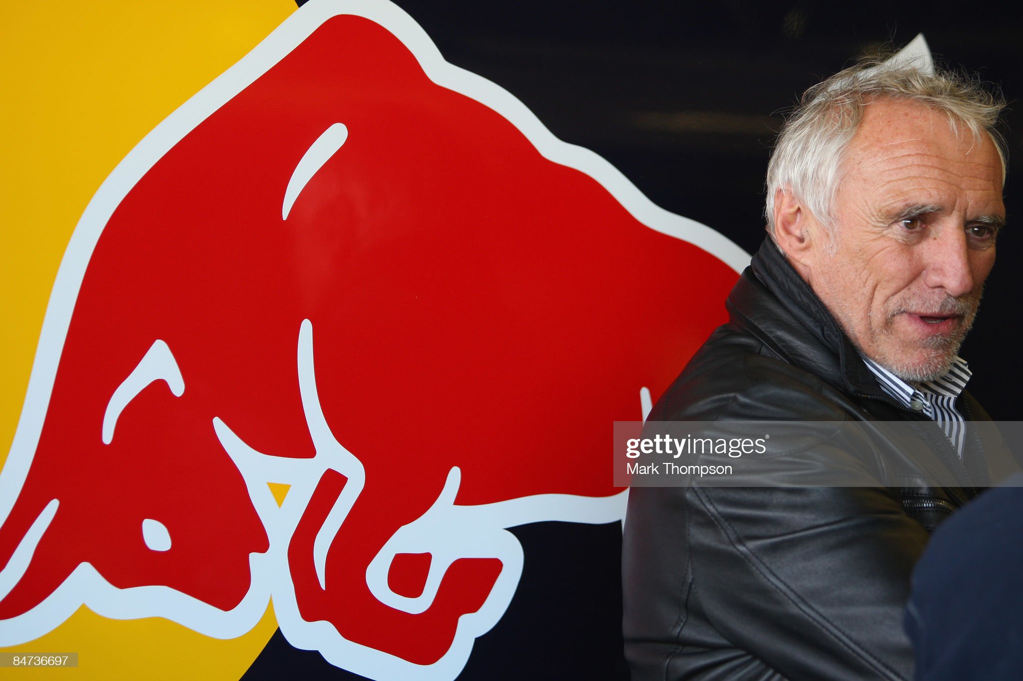 The owner of Red Bull Dieter Mateschitz in the pits during Formula 1 testing.