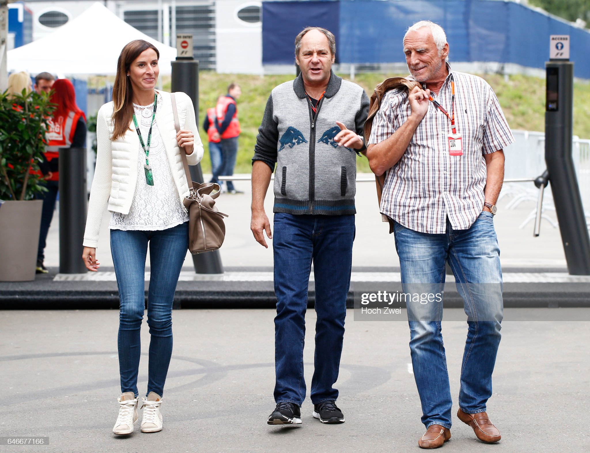 Dietrich Mateschitz with Marion Feichtner and Gerhard Berger at the Austrian GP on June 19, 2015.