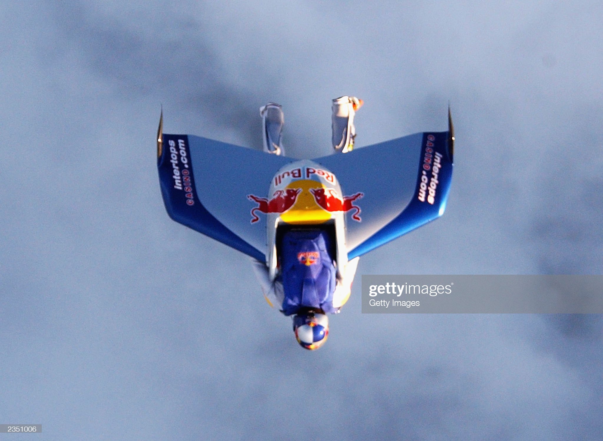 In this handout photo, Felix Baumgartner, world-renowned BASE jumper, is pictured in flight over Dover on July 31, 2003. 