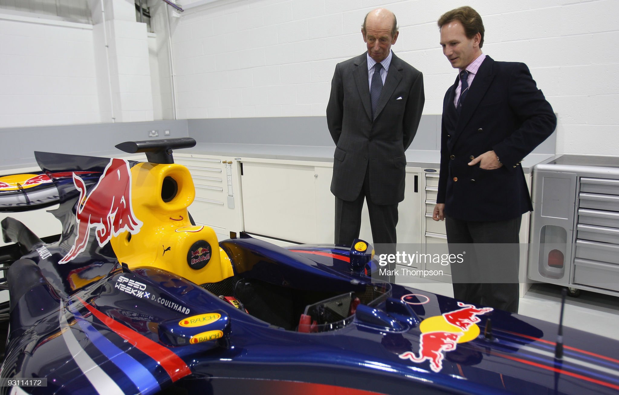 Prince Edward, Duke of Kent, with Red Bull Racing principal Christian Horner at the Red Bull Racing headquarters in Milton Keynes, England, on November 17, 2009.