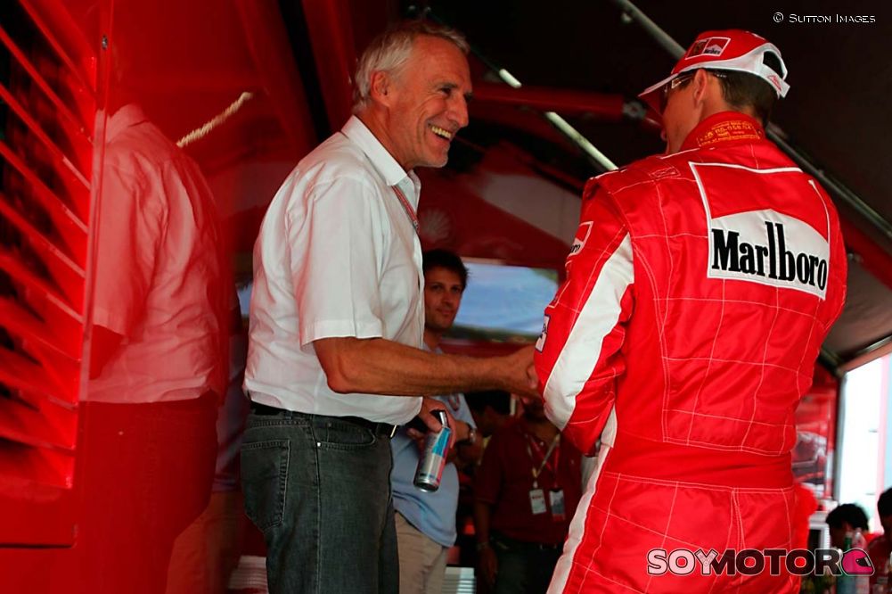 Dietrich Mateschitz with Michael Schumacher, Ferrari.
