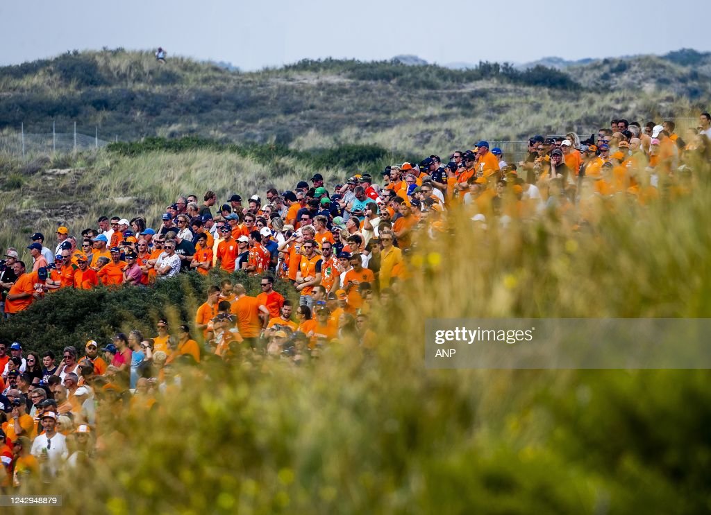 Fans in the dunes at Zandvoort in 2022.