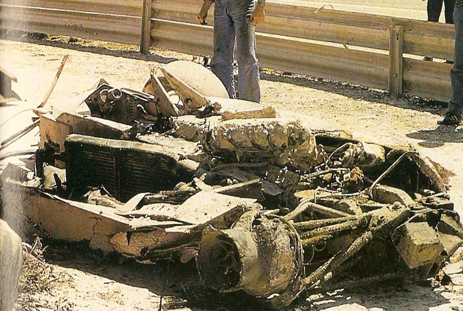 Elio De Angelis' car after his fatal accident.