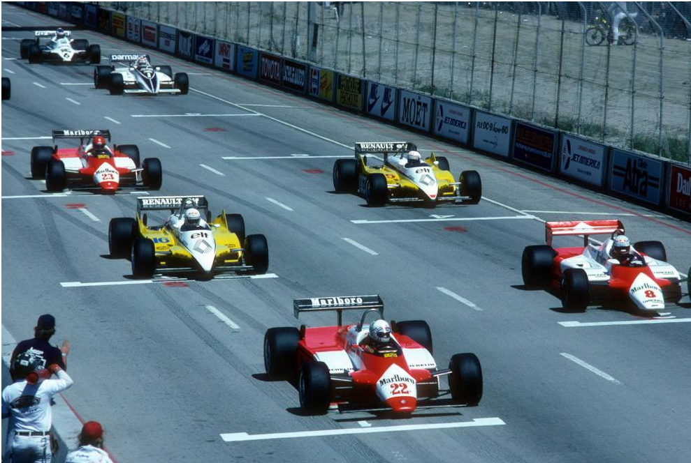 De Cesaris, pole position at Long Beach in 1982.