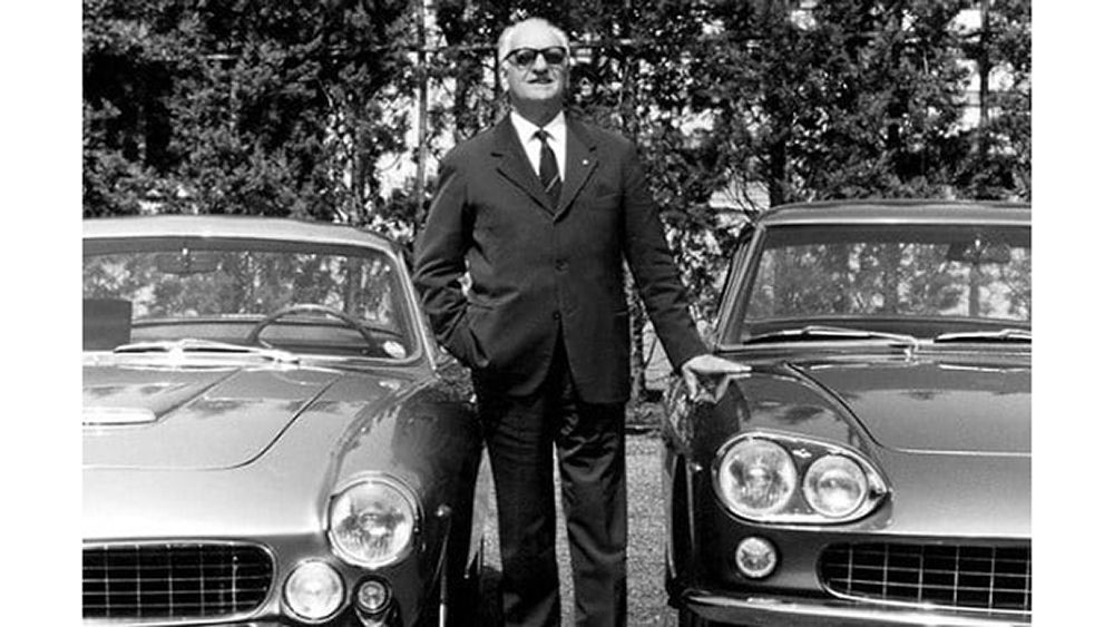 Enzo Ferrari with his beloved cars.